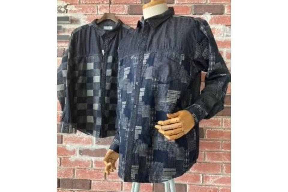 メンズ 切替シャツパッチワークの画像